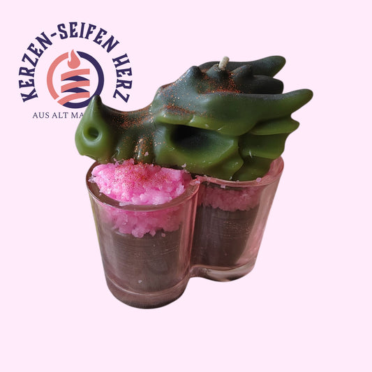 Handgegossene Drachenherz Duftkerze mit Dragonfruit im Glas, außergewöhnliche Geschenkidee, Kerzen-Seifen Herz
