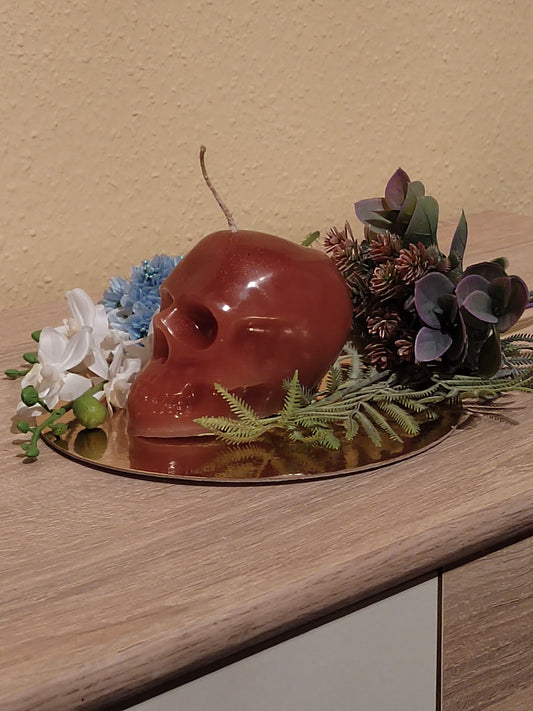 Totenkopf-Kerze klein in Rot-Braun