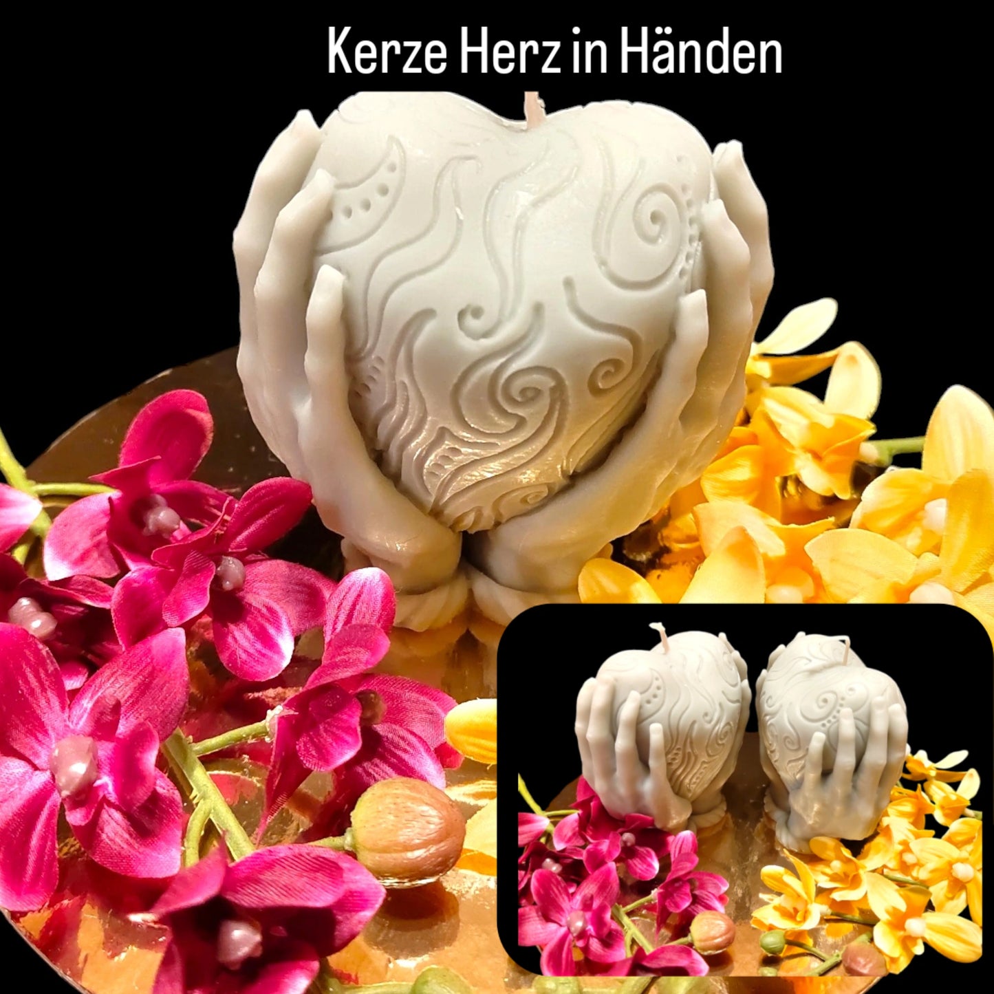 Herz in Händen-Kerze  in Silber