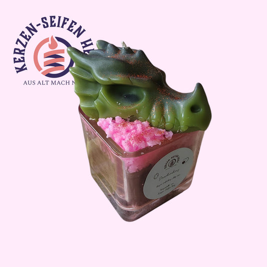 Handgegossene Drachenherz Duftkerze mit Dragonfruit im Glas, außergewöhnliche Geschenkidee, Kerzen-Seifen Herz