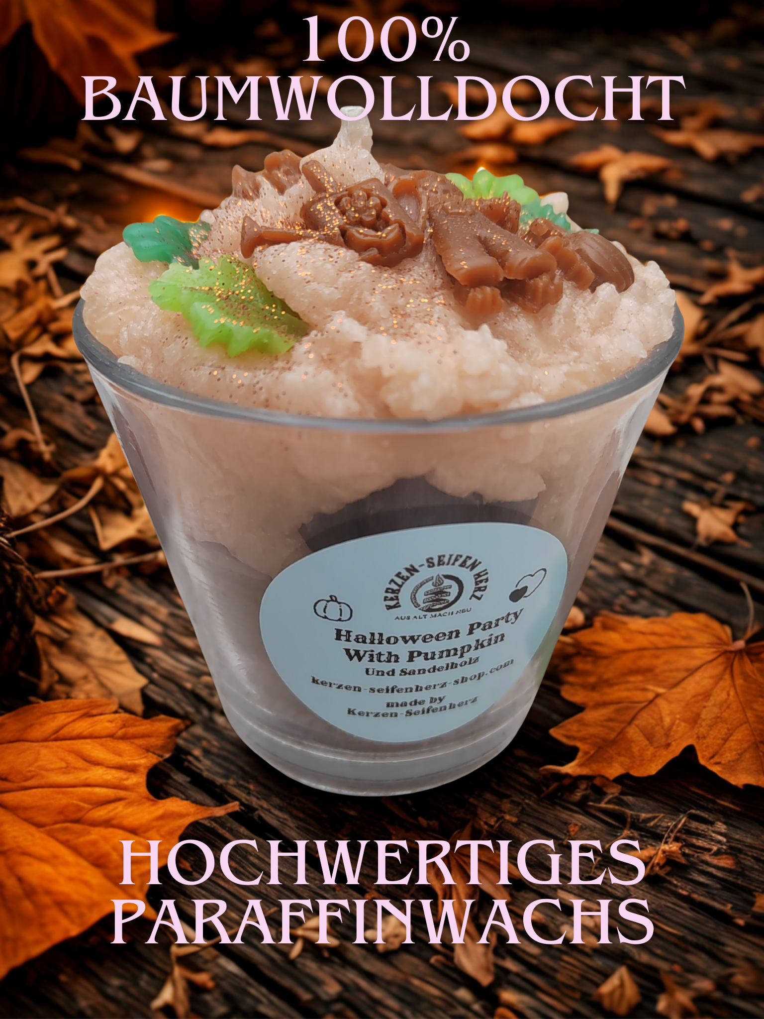 Handgegossene zweischichtige Halloween Herbst-Duftkerze, Saisondekoration, Kerzen-Seifen Herz