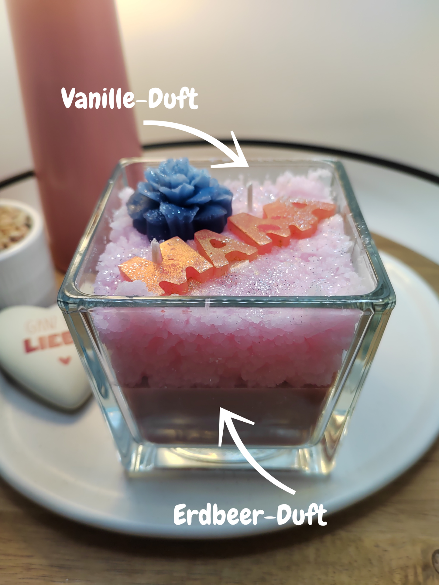 Handgemachte MAMA Duftkerze im Glas Erdbeer-Vanille, personalisiertes Geschenk Muttertag, Kerzen-Seifen Herz
