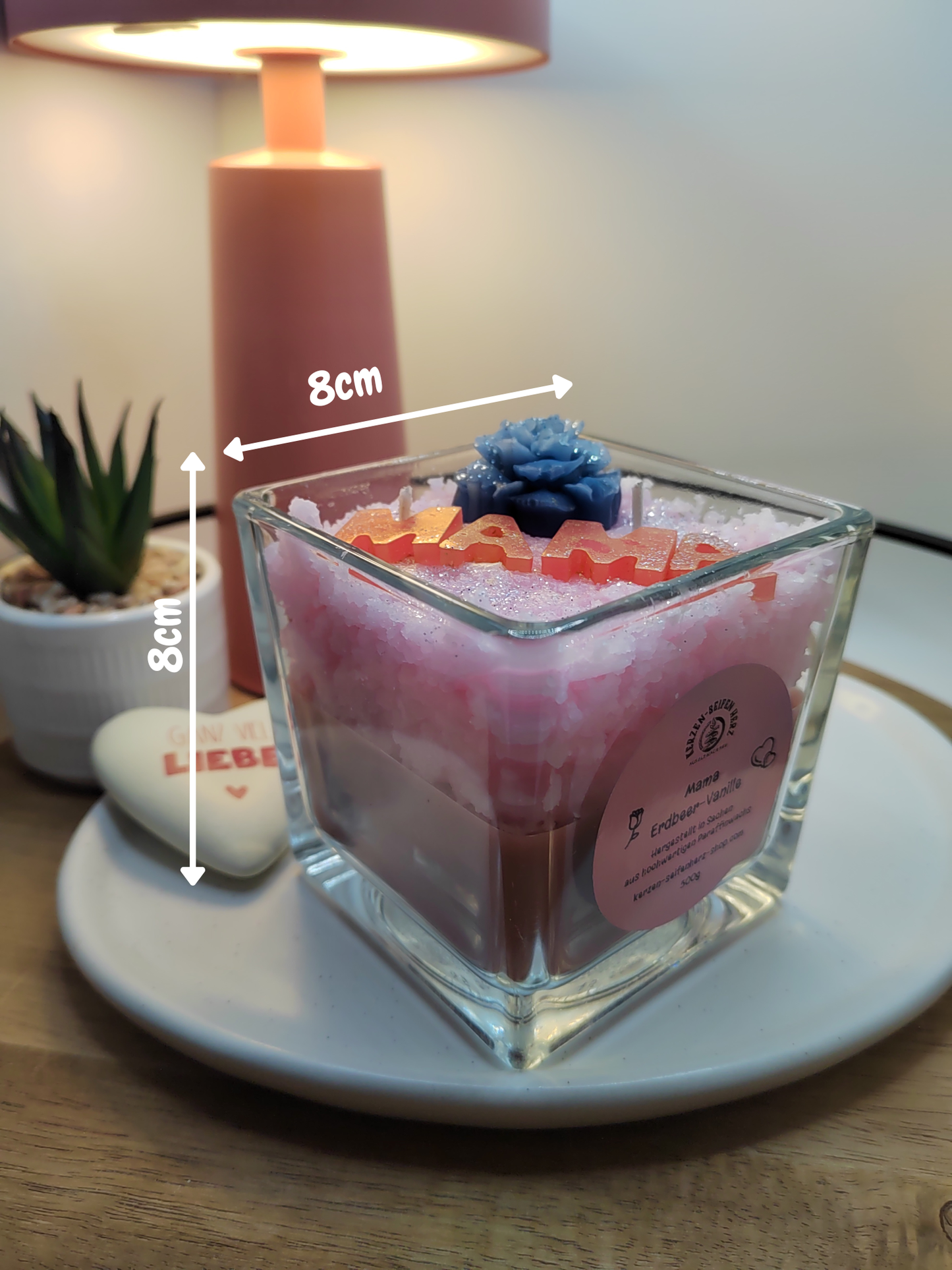 Handgemachte MAMA Duftkerze im Glas Erdbeer-Vanille, personalisiertes Geschenk Muttertag, Kerzen-Seifen Herz