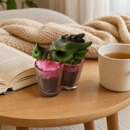 „Drachenherz“ – Dragonfruit-Duftkerze im Glas mit Drachen