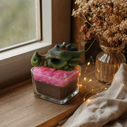 „Drachenherz“ – Dragonfruit-Duftkerze im Glas mit Drachen