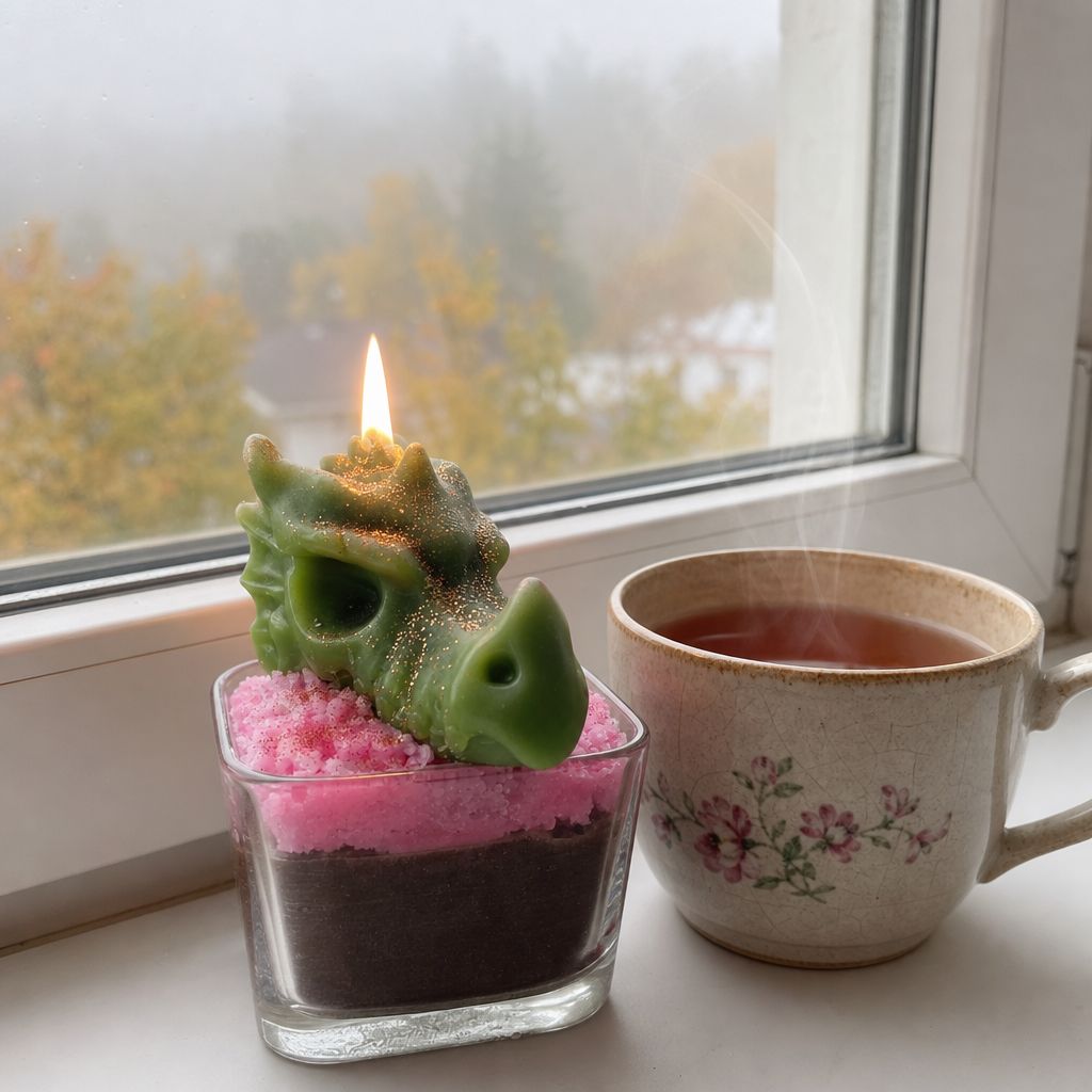 „Drachenherz“ – Dragonfruit-Duftkerze im Glas mit Drachen