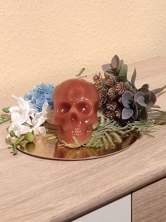 Totenkopf-Kerze klein in Rot-Braun