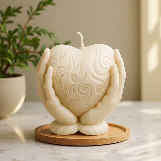 Herzkerze in Händen Geschenkidee