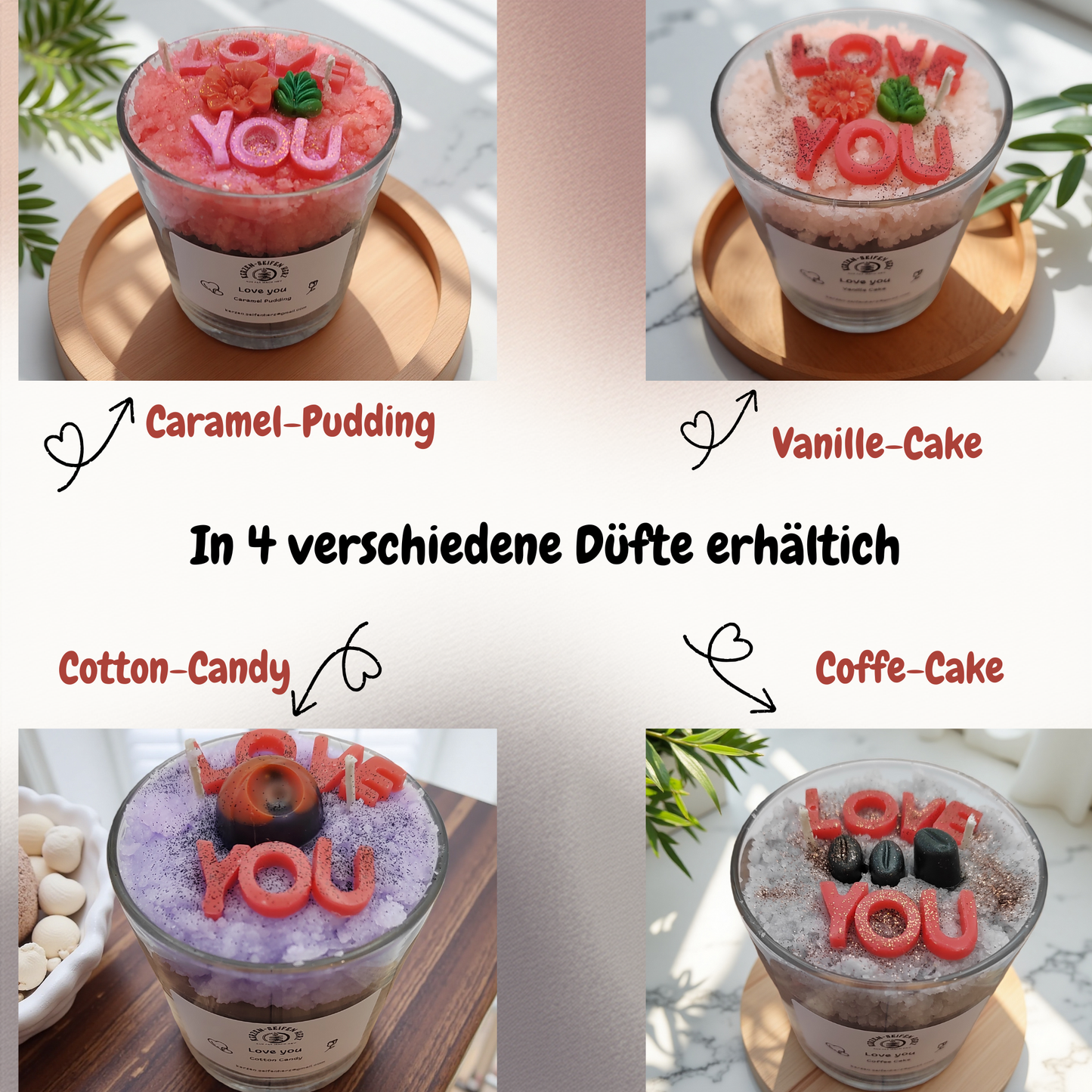 Geschenk der Liebe als Duftkerze im Glas mit Aufschrift Love you