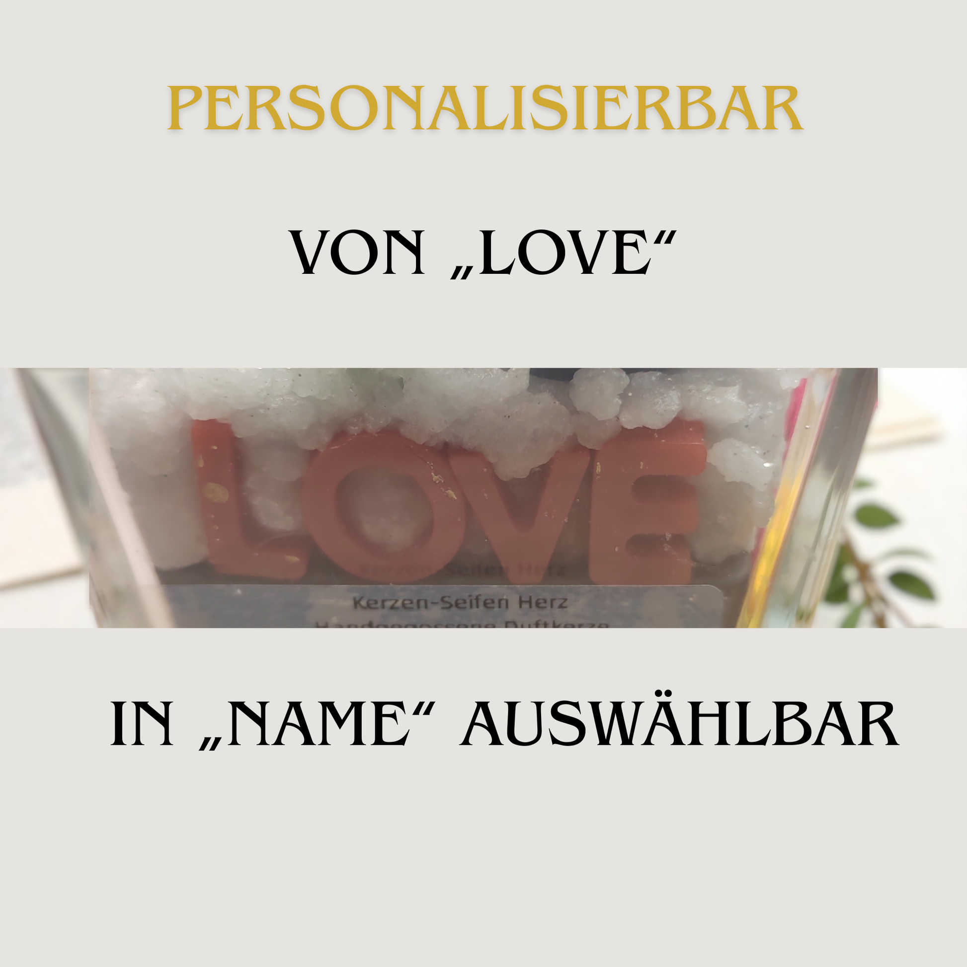 Handgegossene Duftkerze Vanilliger Rosenzauber im Glas mit Wachsrosen-Dekoration, Kerzen-Seifen Herz, personalisierbar