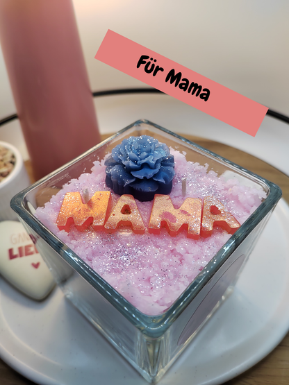 Handgemachte MAMA Duftkerze im Glas Erdbeer-Vanille, personalisiertes Geschenk Muttertag, Kerzen-Seifen Herz