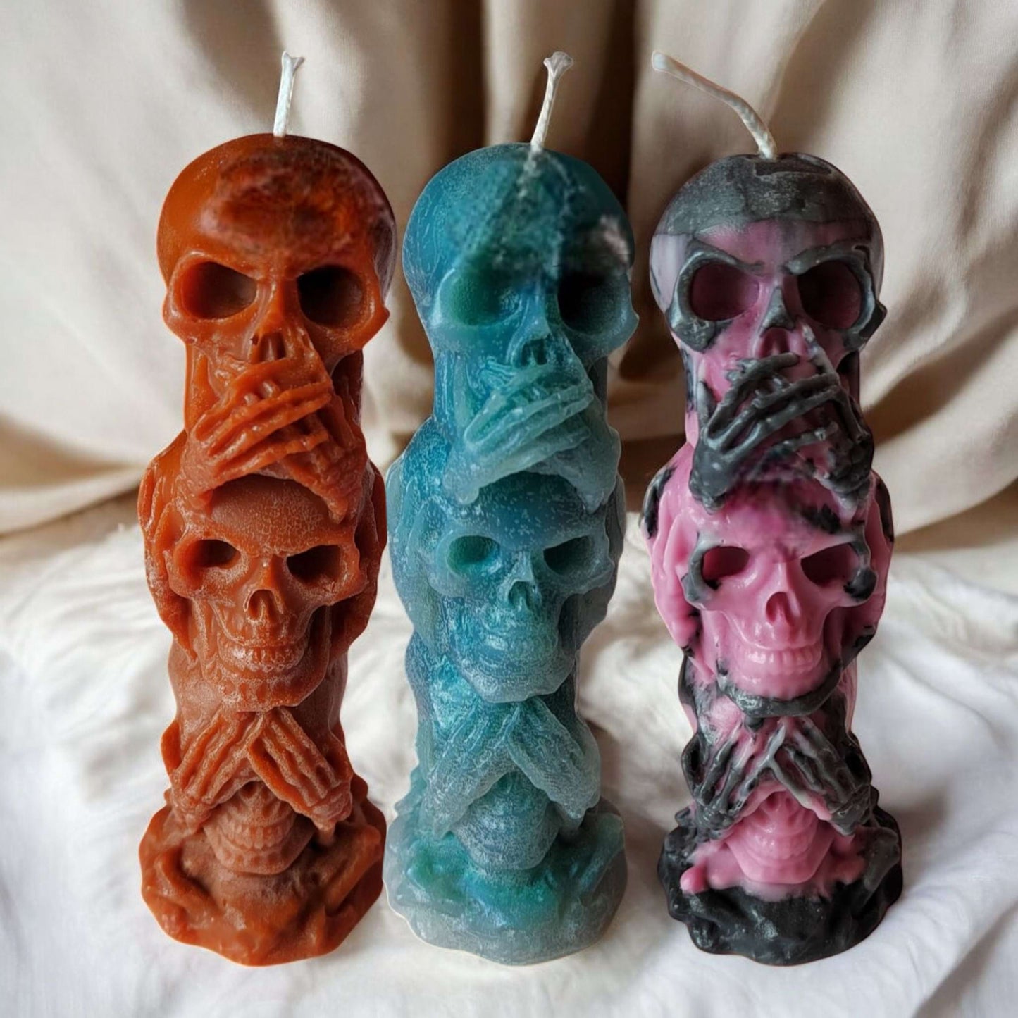 Totenkopf-Kerze „Nicht sehen, nicht hören, nicht sprechen“