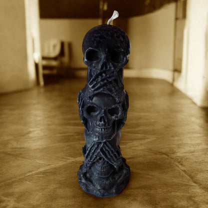 Totenkopf-Kerze „Nicht sehen, nicht hören, nicht sprechen“