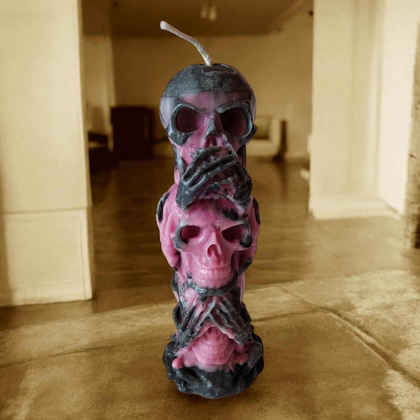 Totenkopf-Kerze „Nicht sehen, nicht hören, nicht sprechen“