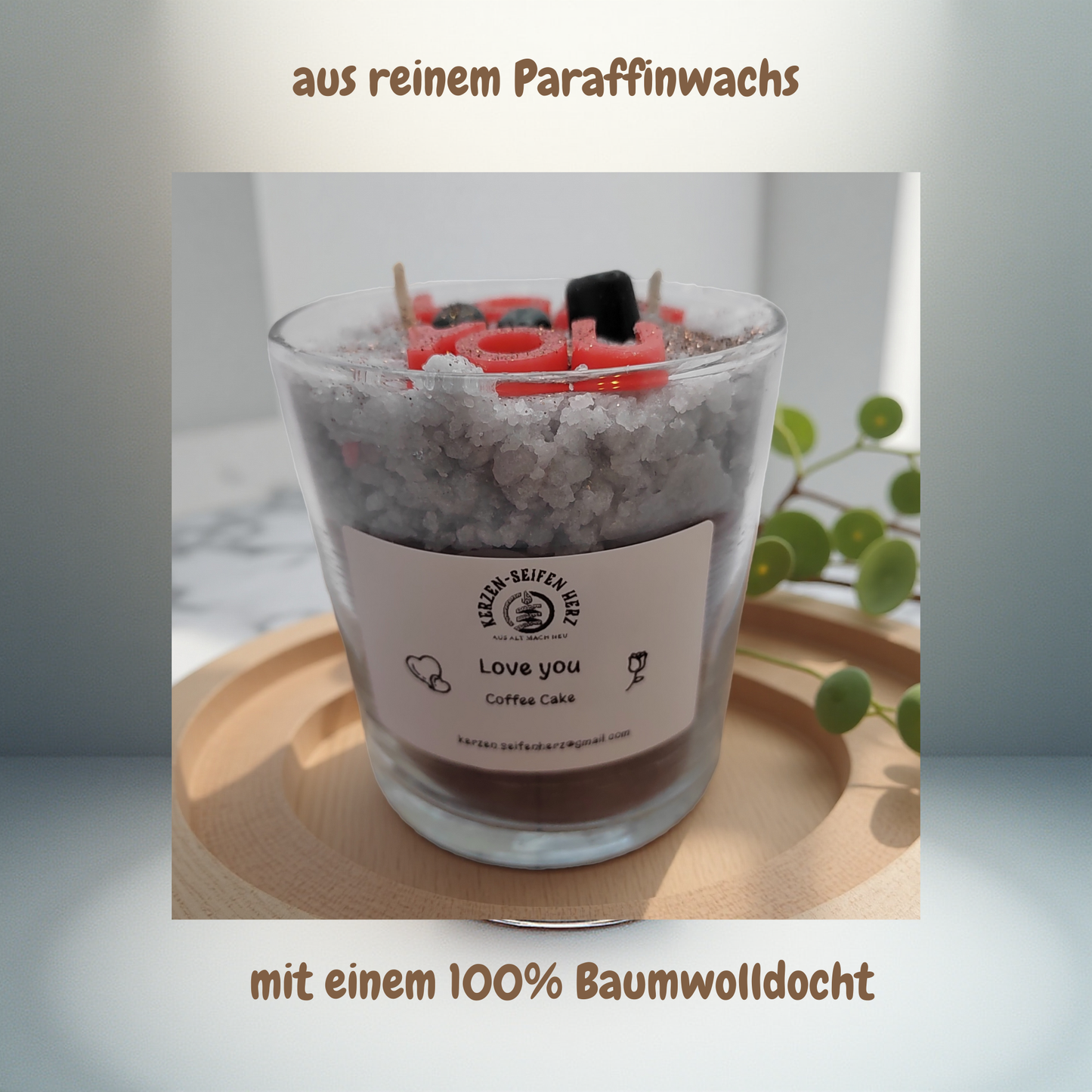 Geschenk der Liebe als Duftkerze im Glas mit Aufschrift Love you